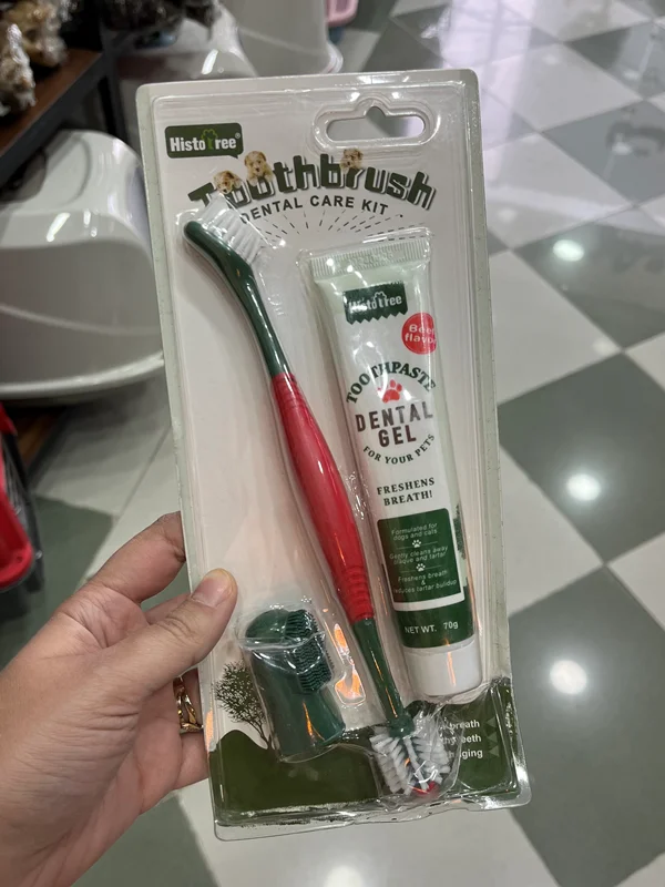 ست خمیر دندان ژله ای و مسواک دو طرفه 360 درجه و مسواک انگشتی گربه و سگ هیستو تری Histo tree