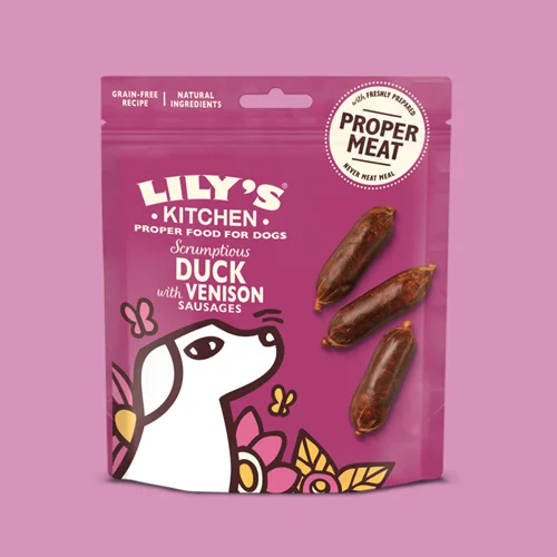 تشویقی سگ سوسیس اردک و گوزن لیلیز کیچن ۷۰ گرم Lily’s kitchen duck & venison sausage