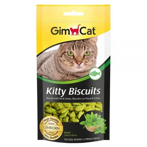 تشویقی بیسکویتی گربه جیم کت با طعم ماهی و کتنیپ (Gimcat kitty biscuits with fish and catnip 40g)